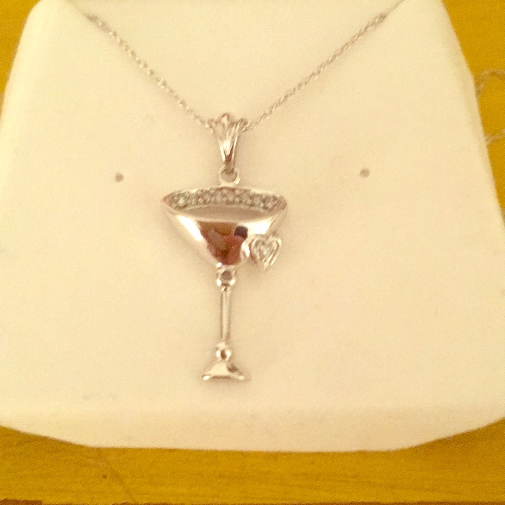 10k white gold martini charm necklace